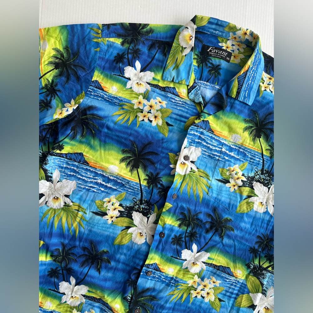Favant Men’s‎ Hawaiian Shirt 3XL Blue Floral Short-Sleeve Button-Down